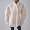 White Woolen Women's Coat Stand Collar Button Waist-cinching Long Sleeve Female Jacket Spring Autumn Tweed Outwear