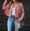 Womens Vintage Lapel Long Sleeve FringeCropped Hippie Motor Biker Cardigan OutwearsFaux Suede Tassel Jacket