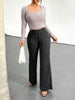 Women's Striped Trousers High Waist Flare Pants For Office Daily Wear All Season Slim Fit Bell-Bottom Formal Long Bottoms