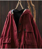 Women Vintage Hooded Button Parkas Plus Cotton Winter Coats Solid Color Patchwork Pockets Warm Long Parkas