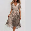 Elegant And Printed Knee Length Dress For Women Loose Casual V-neck Floral Printed Dress Femme Robe