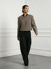 Retro Herringbone Pattern Gold Button Short Suit Jacket Chic Stand Up Collar Single Breasted Coat Simple Autumn Daily Wear