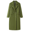 Elegant Women's Woolen Overcoat Solid Lapel Double Breasted Full Sleeve Long Coat Autumn Winter Lady Outwear