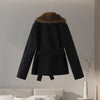 Elegant Faux Fur Thicken Jackets Women's Long Sleeves Pockets Patchwork Belts Hoodie Coat Winter Chic Warm Outerwear