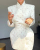 Women Waist Cinching Suit Jacket Elegant V-neck Full Sleeve Single Button Shoulder Pad Slim Coat Lady Commute Outerwear