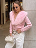 Knit Fluffy Cardigan Sweater Women's Ribbed Long Sleeve V-Neck Fluffy Elegant jacket Coat Female Knitwear Cardigan