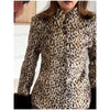 Women Deer Spot Print Faux Fur Cropped Jacket Stand Collar Dark Fur Cuff Button Up Short Coat Vintage Winter Street Outerwear