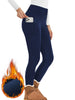 Women's Winter Thermal Leggings with Pockets - High Waisted Fleece Lined Tummy Control Thick Warm Tights for Workout Running