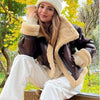 Autumn Winter Women Faux Lamb Fur Short Jacket Vintage Female Moto Biker Zipper Thick Warm Coat Fleece Outwear