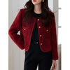 Wine Red Tweed Coats Female Autumn Winter Temperament Short Jacket Korean All-Match O-Neck Outerwear