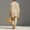 Female Clothing Two Piece Set Spring V Neck Loose Top Pullover & Long Pants Outfits Woman Batwing Sleeve Vintage Suit Mujer