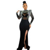 Women Mesh See Through Long Sleeve Diamonds Rhinestones Mermaid Long Dress Fall Evening Sexy Party Dresses Vestidos