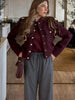 Women Soft Tweed Bomber Jacket O-Neck Long Sleeve Pockets Buttons Loose Woolen Coat Female Streetwear