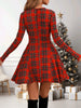 Women's Cute Red Plaid Long Sleeve Dress, Christmas - Vibe Swing Mini Dress, Comfy for Holiday Parties & Daily Wear