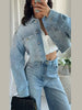 Denim Rhinestone Jacket Jeans Suits Women Single Breasted Lapel Short Coat Straight Pants Female Sets Autumn Street Casual