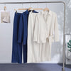 Casual Solid Shirt Trouser Suits Women Full Sleeve Lace Up Lapel Top Wide Leg Pants Lady Set Autumn Female Suit