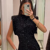 Sequin Mini Dress for Women Elegant O-Neck Fly Sleeve Shiny Short Dress Female Chic Club Evening Party Vestidos