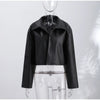 Women Lapel Collar Single Button Croc Embossed Leather Jacket Long Sleeve Drop Shoulder Patch Pocket Loose Retro Short Street