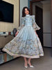 Women Puff Sleeve Dress Retro Floral Lace Dresses Ruffle Tiered Belted Clothes Waist Bohemian Holiday Maxi Gown Semmer Wear