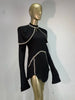 Women High End Black Designer Asymmetric Mini Diamonds Dress Chic Laides High Street Daily Dress One Piece Going Out
