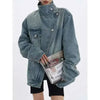 Women's Denim Coat Turtleneck Single Breasted Full Sleeve Patchwork Versatile Jacke Autumn 5R4436