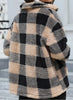 Women Plush Coat Jackets Plaid Print Outerwear Thick Warm Single Breasted Turn Down Collar Overcoat Office Lady Autumn Winter