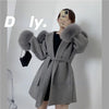 Woolen Coat Oversize Ladies Outerwear Winter Women Natural Fox Fur Collar Cuffs Jacket Hood Cashmere Wool