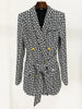 High Street Stylish Designer Jacket Women's Double Breasted Monogram Printed Shawl Collar Belted Blazer