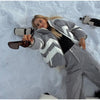 Women Chevron Color Block Padded Ski 2 Piece Set Fleece Collar Zipper Snow Jacket Cargo Wide Leg Pants Winter Snowboard Outfits