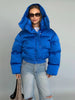 Hooded Women's Puffer Coat Zip Up Waist Cinched Puffer Jacket Thickened Cropped Bubble Coat Detachable Hood