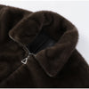 Women Dark Brown Faux Fur Coat Stand Neck Zipper Loose Solid Pullover Spring Chic Lady Casual High Street Outwear