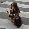 Deer Spotted Print Women 2pcs Skirt Sets Notched Lapel Oversized Blazer Midi Skirt Elegant Chic Autumn Winter Office Outfit