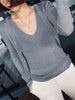 Korean Pearl Button Women Bright Silk Thin Sweater Coat Sexy V-Neck Knitwear Tops Korean Gold Silver Knitted Cardigan