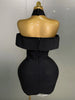 Women Sexy Off Shoulder White Flower Black Mini Bodycon Bandage Dress Celebrity Evening Club Elegant Party Gowns