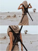 2 Pieces Set Women's Jacquard Knit Hooded Dress+Oversleeves Sets Desert Holiday Travel Wear Sand Dune Wasteland Style Dresses