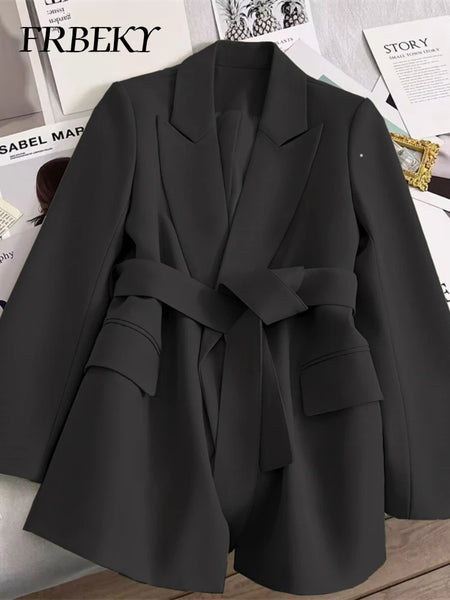Elegant Blazer Woman Spring Solid Color Tie Suit Jacket Temperament Korean Version of The Casual Suit Woman Clothing