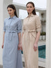 SS25 Women Stripe Blouse Maxi Dress with Removable Belt 100% Cotton