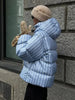Winter Striped Women's Hooded Quilted Jacket Thicken Zipper Long Sleeve Short Coat Casual Female Loose Warm Outerwear