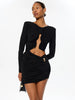 O Neck Hip Wrap Women Dresses Long Sleeve Hollow Out Sexy Club Skinny Solid Hip Wrap Bodycon Female Elegant
