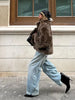 Brown Faux Fur Thicken Coat Women Lapel Long Sleeve Warm Winter Jacket Lady Chic Snap Button High Street Elegant Outerwear