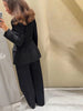 Balck Pants Set For Women Casual Stand Collar Single Breasted Blazer Wide-leg Pants Lady Spring Chic Street Outfits