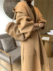 Mid-Length Autumn and Winter Hooded Double Sided Cotton Cashmere Coat Female 100% Wool Loose Thick Woolen Coat