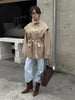 Lace Up Stand Collar Trench Coat Women Chic Lapel Single Breasted Waist Cinching Lady Autumn Commute Street Coats