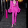 Women's Sparkle Diamond Blazers Coat Female Streetwear Long Sleeve Casual Spliced Feather Chic Suit Coats