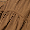 Women Autumn Corduroy Dress Casual Long Sleeve Buttons Up Sundress Solid Loose Holiday Vestido Kaftan Vintage Shirt Dress