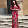 Solid Long Dress Women Flare Sleeve A Line Dresses Casual Ruffles Midi Waist Vestidos V Neck Office Lady Slight Strech