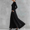 Autumn Simple Elegant Black Long Dresses for Women Boat Neck Long Sleeve Slim Fit Temperament Female Style Dress