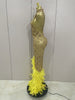 Sparkly Red Rhinestones Feather Sexy Mesh See Through Long Dress Women Birthday Evening Nightclub DJ Dancer Stage Costume