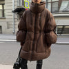 High Collar Puffer Women's Winter Coat Drawstring Waist Cinched Padded Jacket Thick Loose Casual For Ladies Streetwear Parka