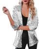 Dressy Sequin Coat Women's Sequin Jacket Shiny Open Front Blazer Jacket Party Sparkly Long Sleeve Cardigan Coat With Pockets 80%